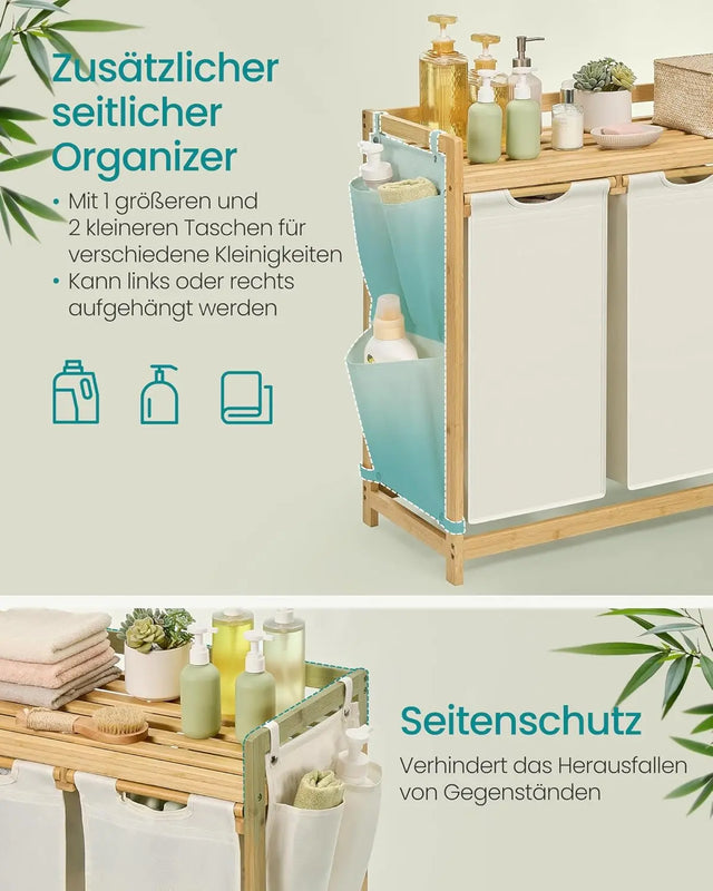 Wäschekorb Bambus 3 Fächer Cremeweiss von Songmics