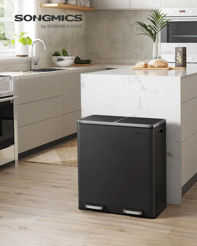Mülleimer Mülltrennsystem 60L Softclose Schwarz von Songmics
