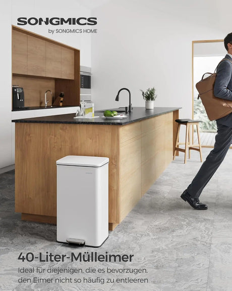 Mülleimer Küche 40L Stahl Weiss inkl. Müllbeutel von Songmics