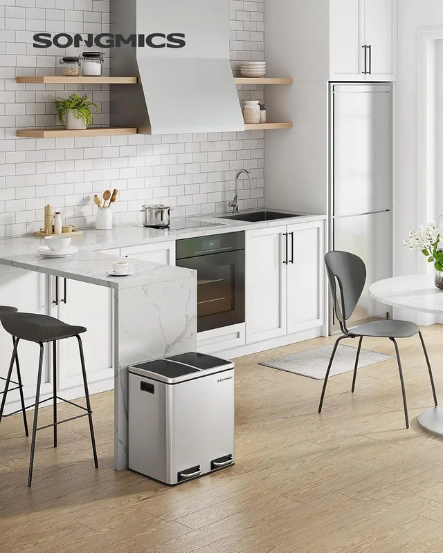 Mülleimer Küche Mülltrennsystem Softclose Metallicsilber von Songmics
