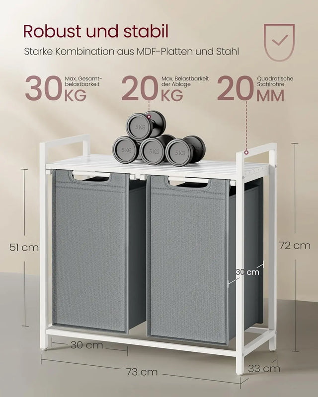 Wäschekorb mit 2 Fächern und Ablage, schiefergrau-mattweiss von Songmics