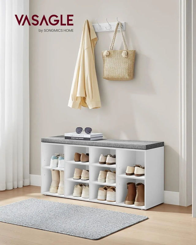 Schuhbank Stauraum Sitzfläche Verstellbar Weiss Grau von Songmics