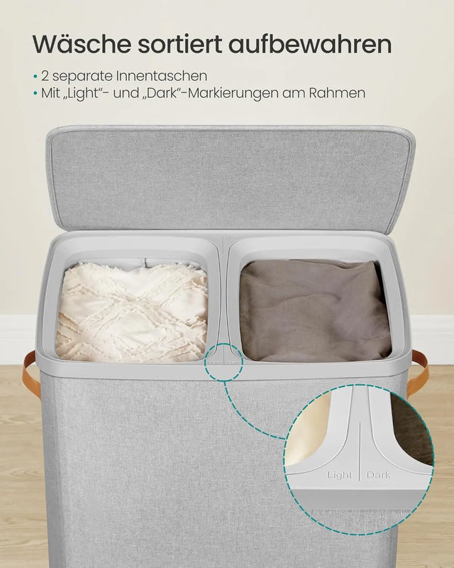 Wäschekorb 170L 2 Fächer Leicht Taubengrau von Songmics