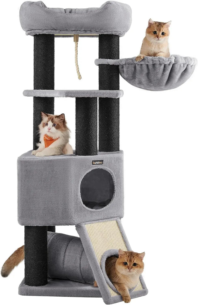 Kratzbaum mit Höhle und Hängematte hellgrau-schwarz von Songmics