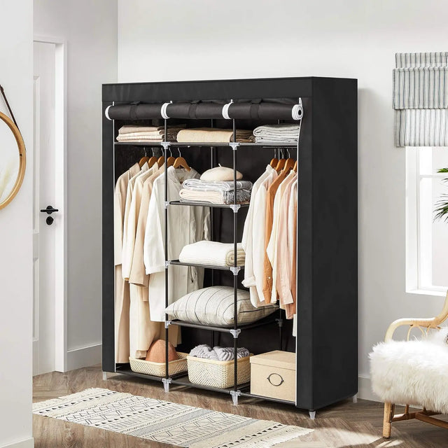 Kleiderschrank faltbar mit Kleiderstangen schwarz von Songmics