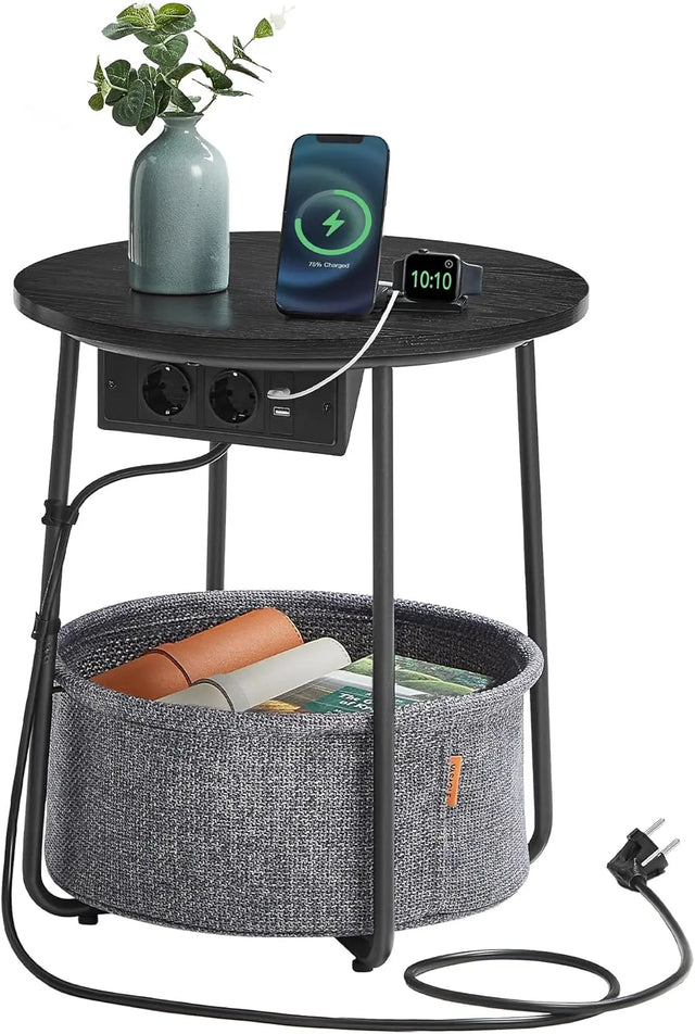 Beistelltisch mit Steckdose, Stauraum, schiefergrau von Songmics