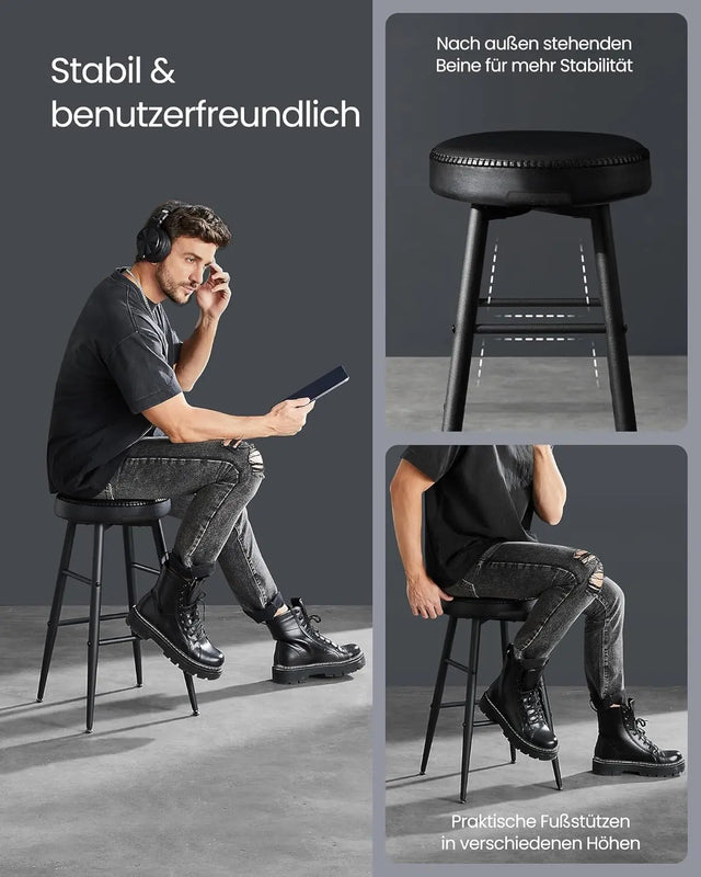 Barhocker 2er Set Kunstleder tintenschwarz von Songmics