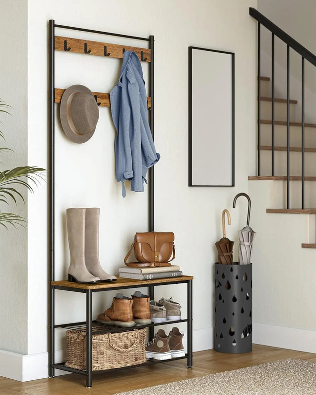 Garderobenständer mit Schuhablagen Industrie-Design Walnussbraun von Songmics