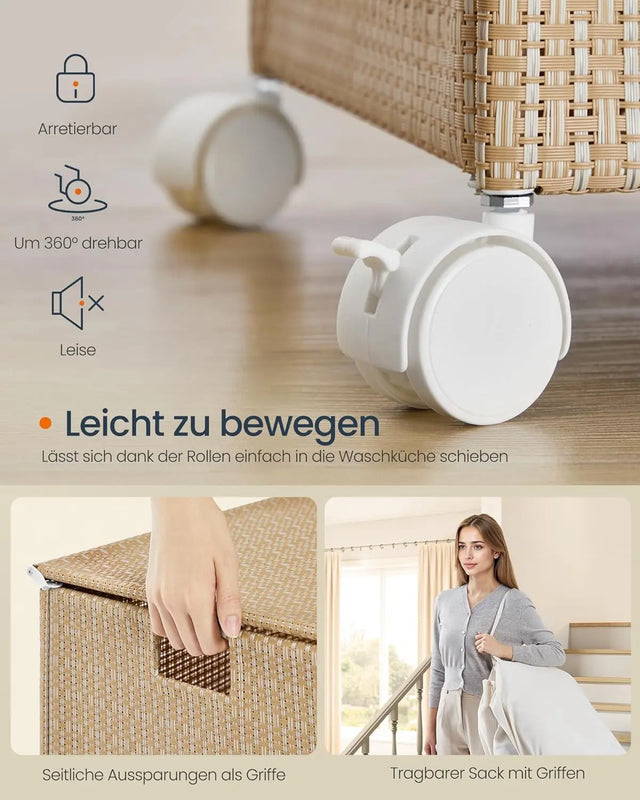 Wäschekorb Rattan-Optik mit Deckel naturbeige von Songmics