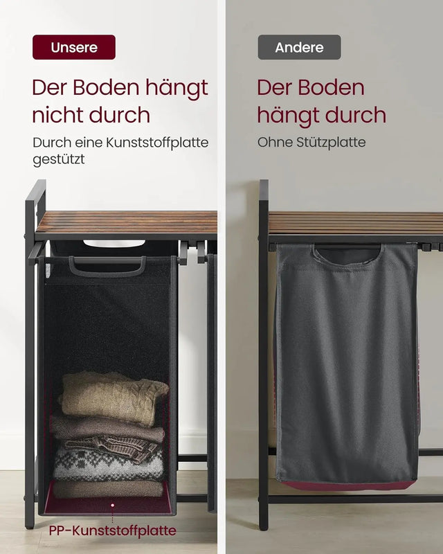 Wäschekorb mit 2 Fächern und Ablage, schiefergrau-vintagebraun von Songmics