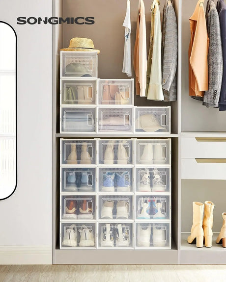 Schuhboxen faltbar stapelbar Kunststoff transparent-weiss von Songmics