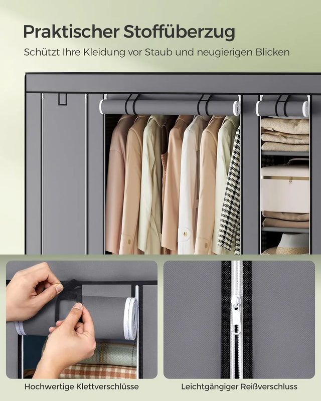 Kleiderschrank mit Ablagen und Stange Grau von Songmics