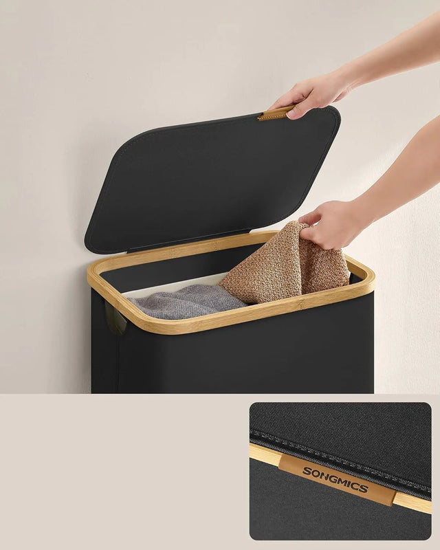 Wäschekorb zusammenklappbar mit Deckel tintenschwarz von Songmics