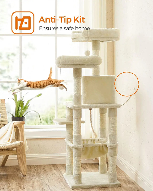 Kratzbaum Mehrstöckig mit Hängematte Beige von Songmics