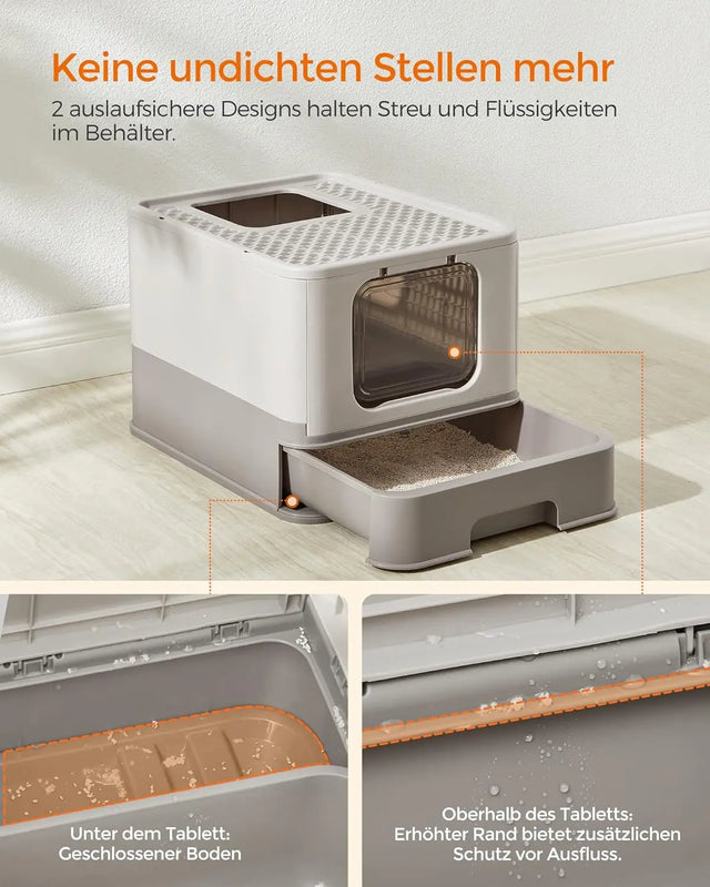 Katzentoilette mit Deckel auslaufsicher Haferflockenfarben von Songmics