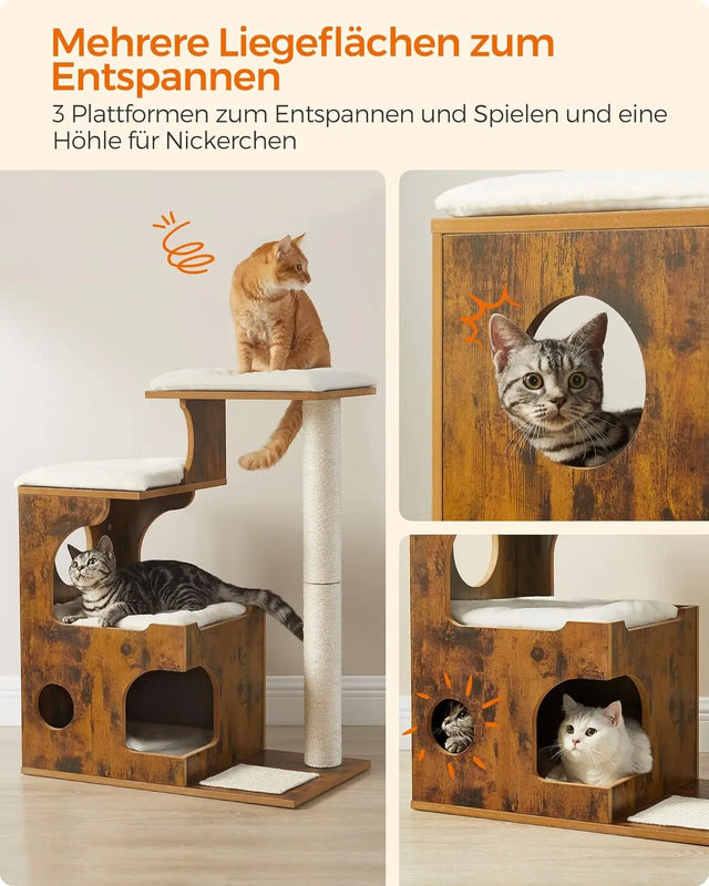 Kratzbaum mit Höhle und Liegeflächen vintagebraun von Songmics