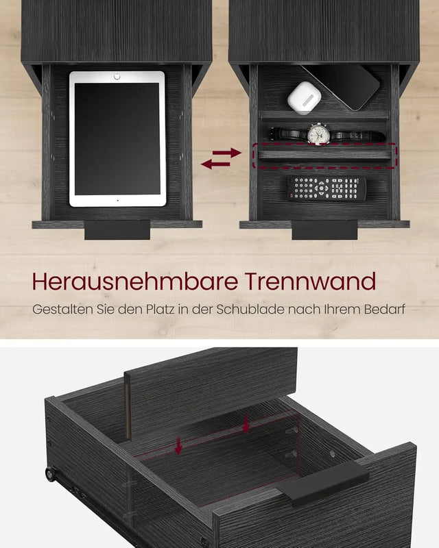 Beistelltisch mit Steckdosenleiste, anthrazitgrau von Songmics