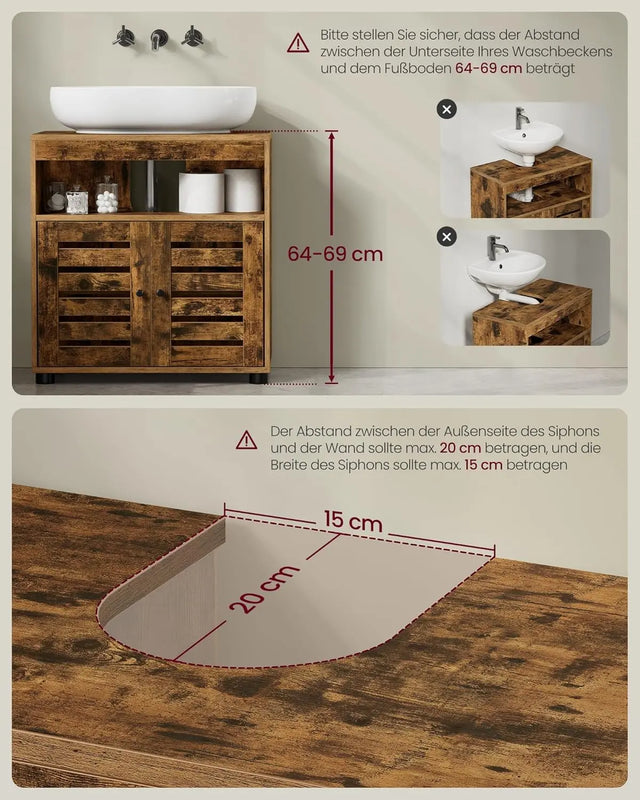 Waschbeckenunterschrank mit Lamellentüren vintagebraun von Songmics