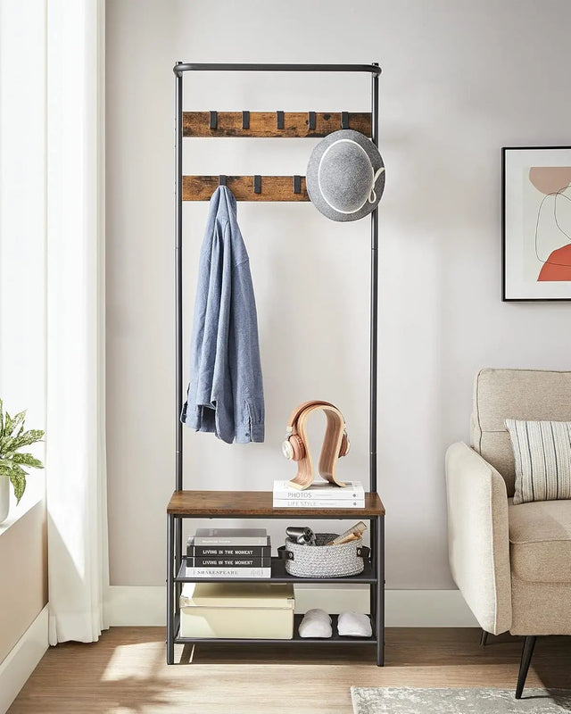 Garderobenständer mit Schuhbank Vintagebraun-Schwarz von Songmics