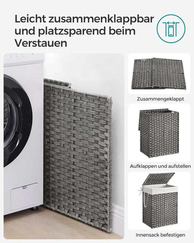 Wäschekorb Rattan Faltbar 90L Taubengrau von Songmics