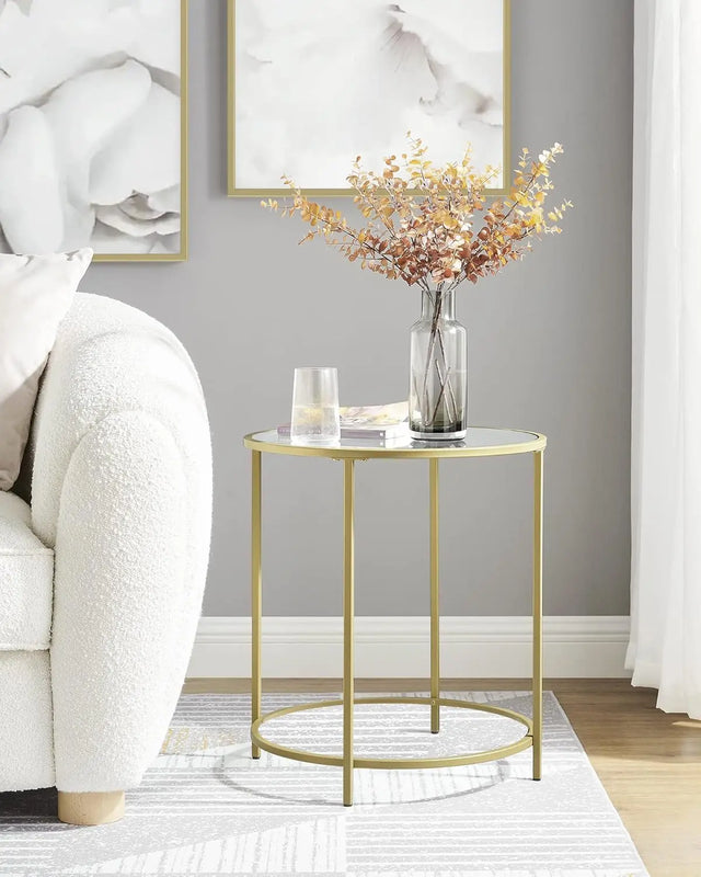 Beistelltisch rund Hartglas Metallgestell Gold von Songmics