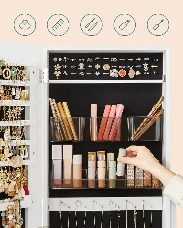 Schmuckschrank Spiegelschrank Stehend Make-up Organizer Weiss von Songmics