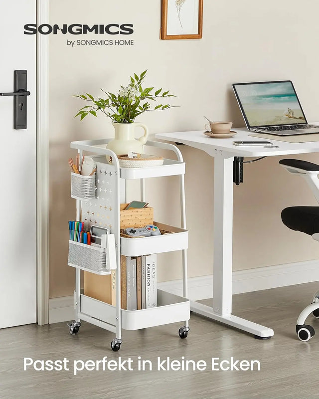 Rollwagen mit Metallgitterablagen wolkenweiss von Songmics