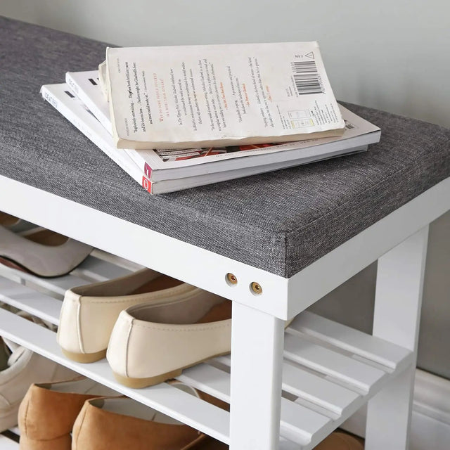 Schuhbank Bambus Regal 2 Ebenen Weiss von Songmics