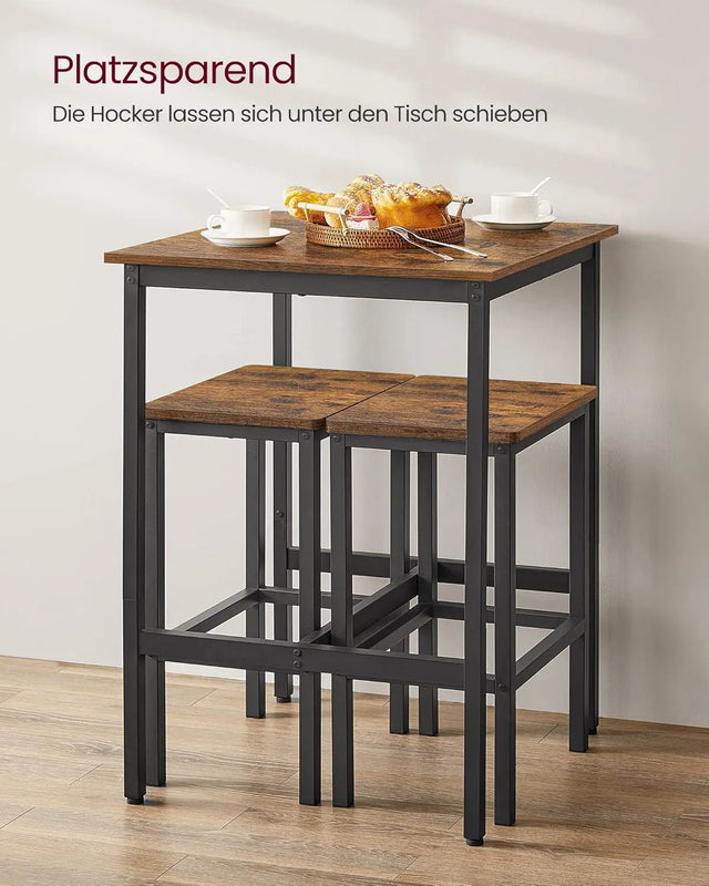 Bartisch-Set mit Barhockern, vintagebraun-tintenschwarz von Songmics