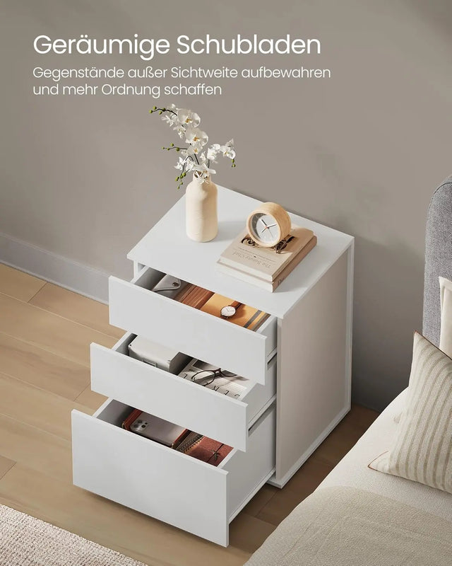 Nachttisch Beistelltisch 3 Schubladen Mattweiss von Songmics