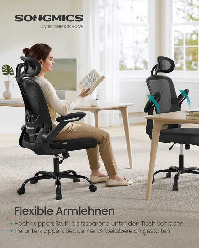 Bürostuhl ergonomisch mit Kopfstütze tintenschwarz von Songmics