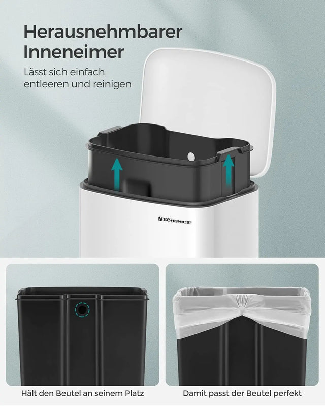 Mülleimer Küche 30L Stahl Weiss von Songmics
