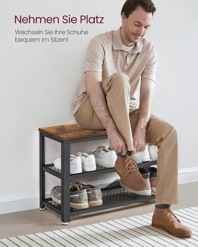 Schuhbank Metallgestell Industrie-Design vintagebraun von Songmics