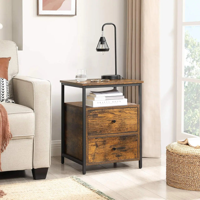 Nachttisch mit Schubladen rustikales Braun von Songmics