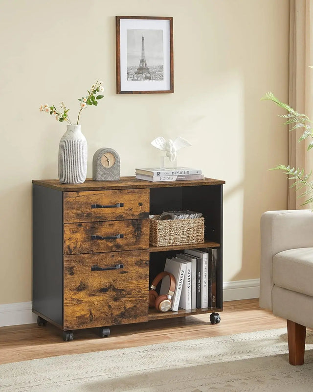 Rollcontainer Aktenschrank mit Schubladen Vintagebraun-Schwarz von Songmics