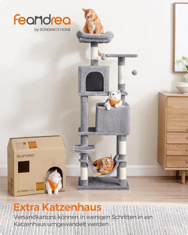 Kratzbaum Mehrstöckig mit Hängematte Hellgrau von Songmics