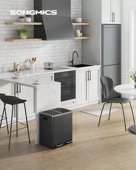 Mülleimer Küche Mülltrennsystem Softclose Tintenschwarz von Songmics