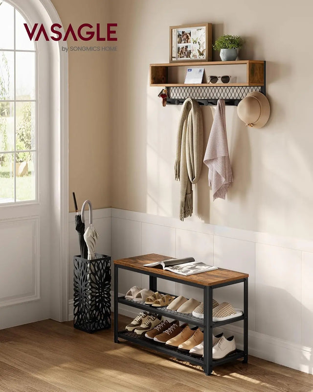 Garderobenleiste Schuhbank Set Rustikales Braun von Songmics