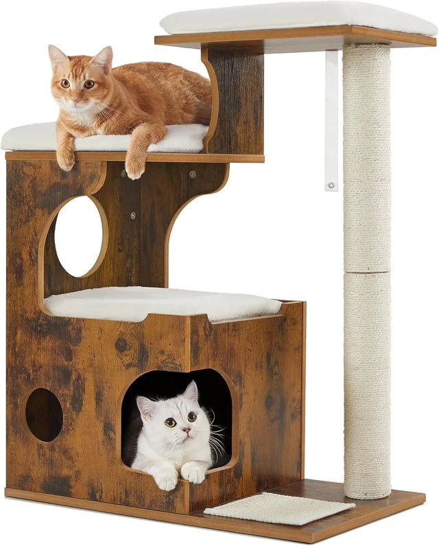 Kratzbaum mit Höhle und Liegeflächen vintagebraun von Songmics