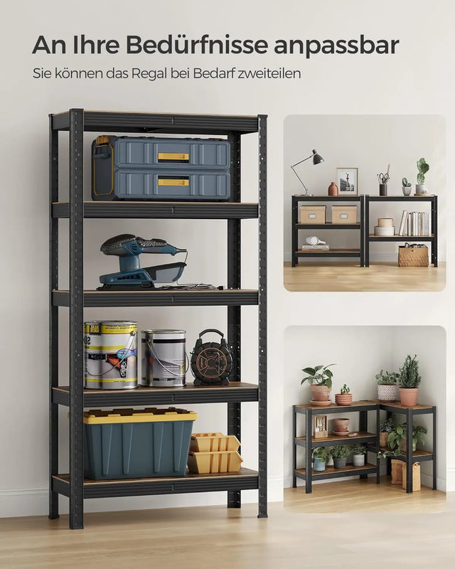 Standregal Industrie-Design mit 5 Ablagen, bis 650 kg belastbar, vintagebraun-schwarz von Songmics