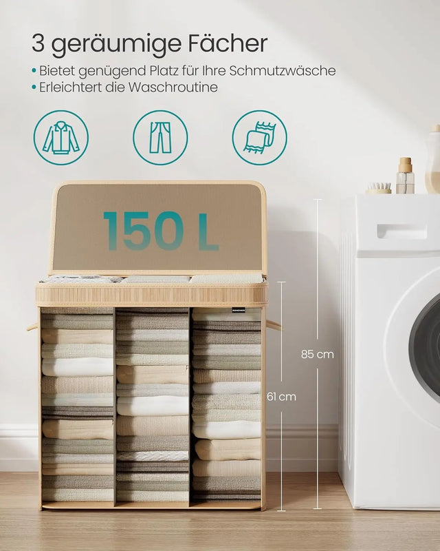 Wäschekorb Bambus 150L Naturbeige von Songmics
