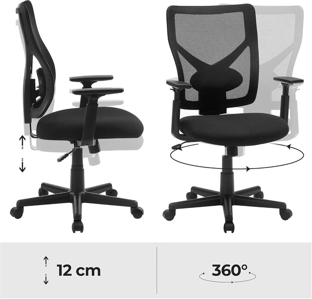 Bürostuhl ergonomisch verstellbar gepolstert Schwarz von Songmics