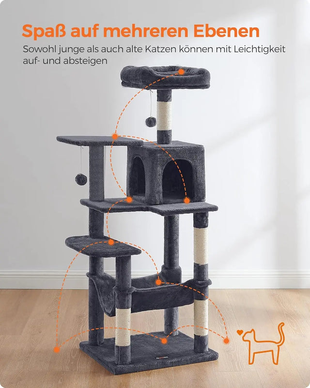 Kratzbaum Katzenhaus mit Hängematte rauchgrau von Songmics
