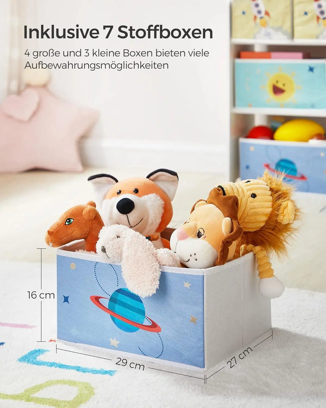 Kinderzimmerregal Weltall mit 7 Aufbewahrungsboxen Weiss von Songmics