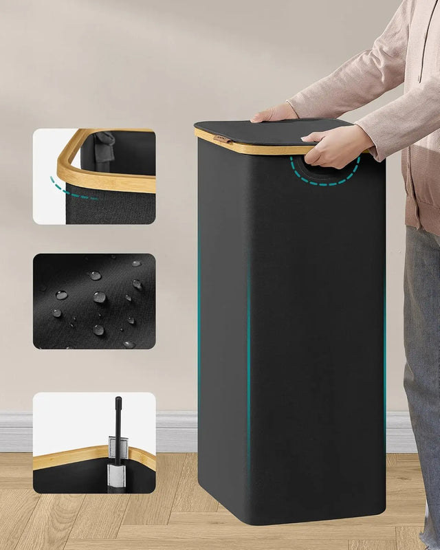 Wäschekorb zusammenklappbar mit Deckel tintenschwarz von Songmics