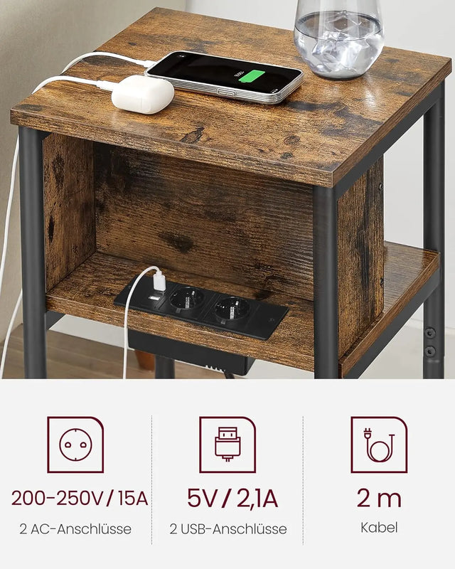 Beistelltisch mit Steckdose Vintagebraun-Schwarz von Songmics
