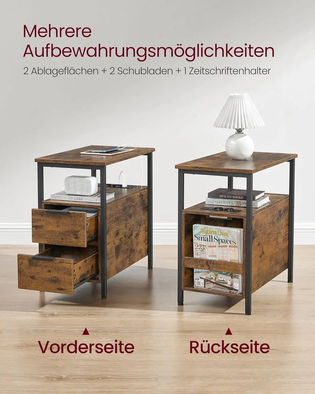 Beistelltisch mit Steckdosenleiste Vintagebraun-Schwarz von Songmics