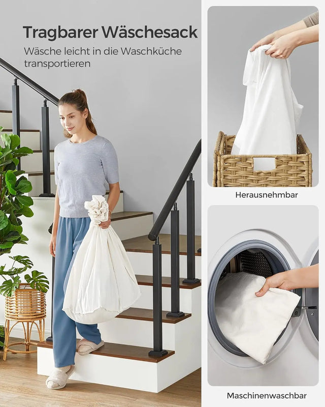 Wäschekorb Rattan-Optik 3 Fächer Naturfarben von Songmics