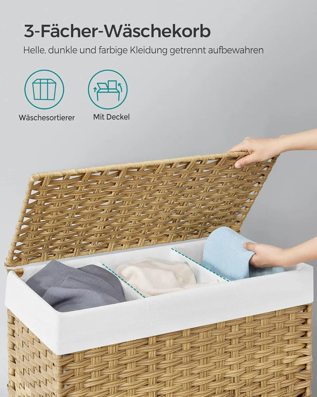 Wäschekorb Rattan-Optik 3 Fächer Naturfarben von Songmics