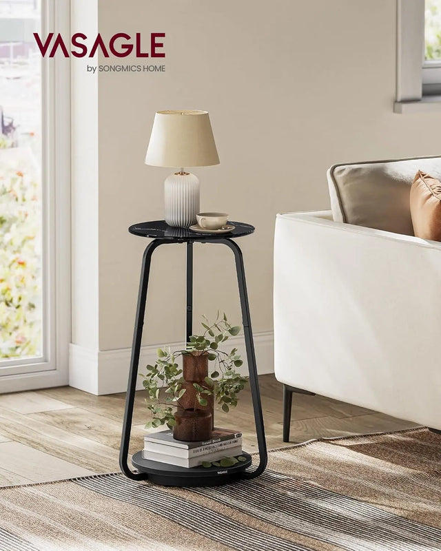 Beistelltisch rund modern Glasplatte marmorschwarz von Songmics